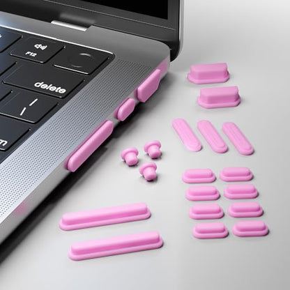 ProElife 21-Pcs Anti Dust Dirt Plug for MacBook Pro 14 16 M5 M4, Pink | Protective Laptop Silicone Anti Dirt Protective Cover, Durable & Reusable, Custom Fit Design, Easy to Apply and Clean - color: Pink