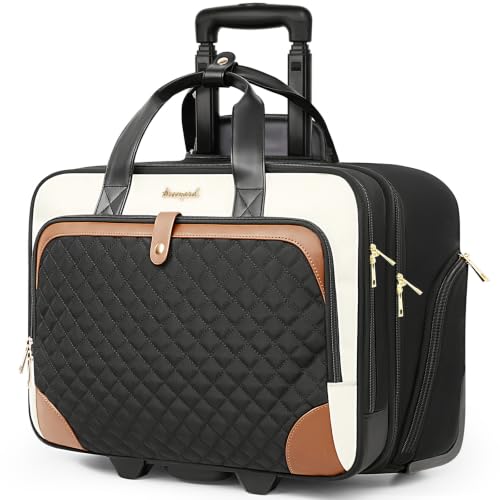 Arcoyard Rolling Laptop Bag for Women, 17.3 Inch, Beige Brown | Large Rolling Briefcase, Waterproof Pocket, Computer Bag with Wheels, For Office Travel Business Teacher Commute - color: Beige Brown Black, size: 17-inch