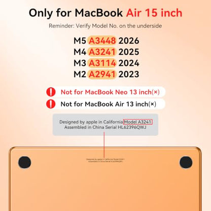 BlueSwan Matte Case for MacBook Air 15 inch M5 M4 M3 M2 Chip 2026-2023 | 100% Color Match, Anti Fingerprint & Scratch, Grippy Finish, Protective Hard Shell, Ultra Thin, Easy Snap-On - color: Matte Cosmic Orange