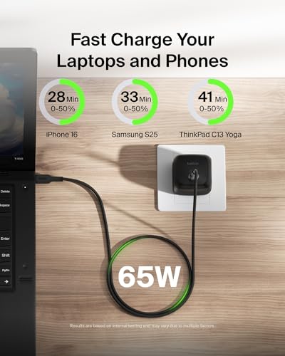 Belkin USB C Charger Block 65W, Super Fast Charging Block, Type C Wall Charger - Apple iPhone 17, Air, Pro, Galaxy S26, Google Pixel 10, MacBook, AirPods, Chromebook, Nintendo Switch 2 & More - Black - style: Single Pack