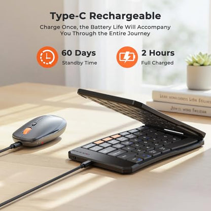 MEETION Foldable Keyboard and Mouse, Portable Bluetooth Combo | Ultra-thin folding wireless keyboard and mouse for business travel, compatible with Windows, Mac, iOS and Android devices