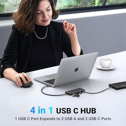 UGREEN USB C Hub, 4-in-1 USB 3.2 Adapter, 2 xUSB-C & 2xUSB-A, Aluminum | 10Gbps 4 Ports Splitter Extender for MacBook Pro/Air, iPad Pro, iPhone 17, Galaxy S26, Surface, PC, Laptops and More