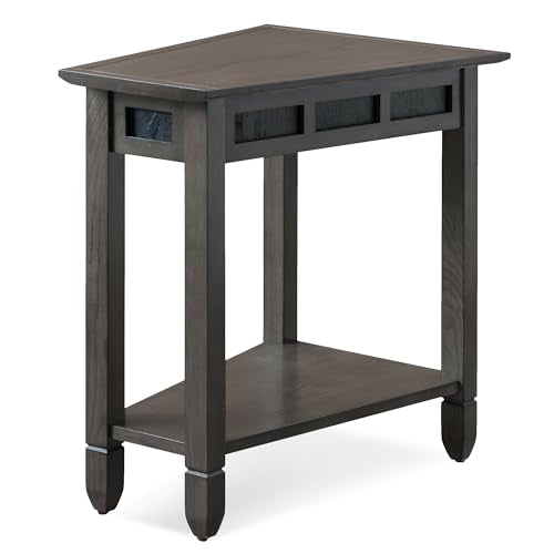 Leick Home 10056-GR Slate Recliner Wedge Table with Shelf, Smoke Gray Oak and Black - color: Smoke Gray / Black Slate