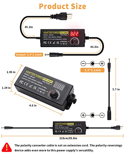 3V ~ 24V 3A 72W Power Supply Adjustable 3V 5V 6V 9V 12V 15V 16V 18V 19V 20V 24V Universal VariableAC/DC Adapter 100V-240V AC to DC Converter with 14 Tips for LED Strip Light Speaker Router - style: 3-24V 3A 72W