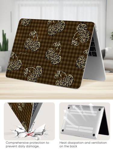 Seorsok Compatible with MacBook Air 13 Inch Case 2022 2021 2020-2018 Release A1932 A2179 M1 A2337,Classic Leopard Grain&Cherry Plastic Hard Shell Case with Keyboard Cover,Dark Brown Checkerboard - color: Dark Brown Checkerboard