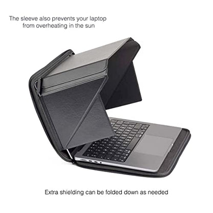 4-in-1 Laptop Screen Shade – Original Pro Sleeve – Built-In 4-in-1 Screen Shade, VeganHemp Leather, Sun, Privacy, Heat & Contrast Protection, Fits 14” MacBook, Patented, Black | PHILBERT Danish Design - color: Black, size: 14in