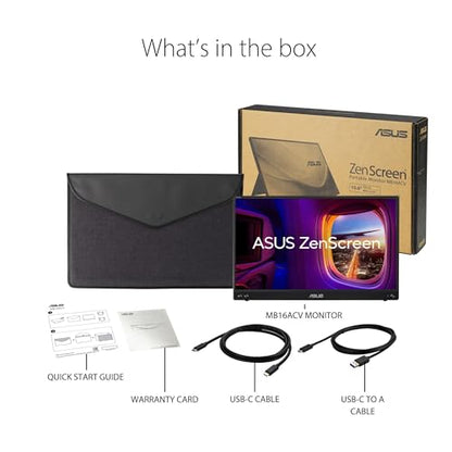 ASUS ZenScreen 15.6” 1080P Portable Monitor (MB16ACVR) - Full HD, IPS, Eye Care, USB-C Power Delivery Monitor (Renewed)