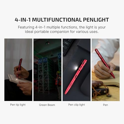 OLIGHT O'Pen 3 EDC Pen Light, 120 Lumens LED Flashlight with Green Beam, 4-in-1 Bolt Action Pen with Nib & Clip Light, USB-C Rechargeable for Writing, Presentation, Inspection and Outdoor (Wine Red) - color: Wine Red