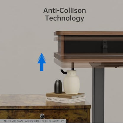 HUANUO 55" x 26" Electric Standing Desk with 2 Drawers, C-Clamp Mount Compatible, Height Adjustable Computer Desk, Home Office Stand Up Desk with 4 Preset Heights & 2 Hooks, Walnut - color: Walnut, size: 55" X 26"