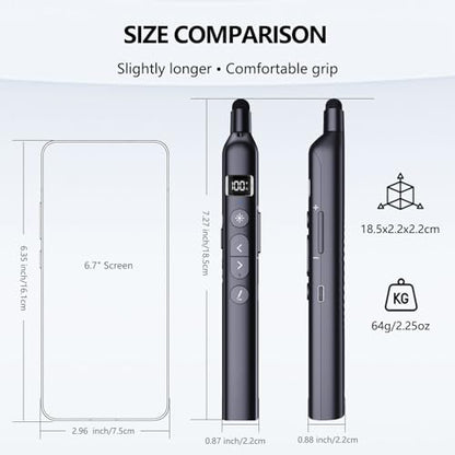 N21 Bluetooth Presentation Clicker for PowerPoint with Retractable Pointer | ①Laser Pointer②Telescopic touch pen③Countdown timer, vibration alert ④Customizable Button ⑤Rechargeable;battery level display - color: Black - Red Pointer