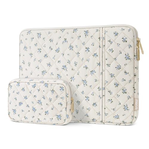 MOSISO 15-15.6 inch Laptop Case, 16 inch Puffy Laptop Sleeve Carrying Case | Compatible with MacBook Pro16 M5 M4 M3 M2 M1, HP Acer Dell Lenovo ASUS, Square Quilted Floral Vertical Bag&Small Case, Blue - color: Blue, size: 16 inch