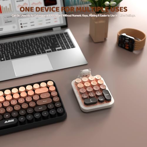 Ajazz AF18 Wireless Numeric Keypad, 2.4G USB Wireless Connection, Ergonomic 18-Key Compact Silicone Bear Design, Gradient Keycaps, Detachable & Portable Number Pad for PC, Laptop Milk Tea - color: Milk Tea