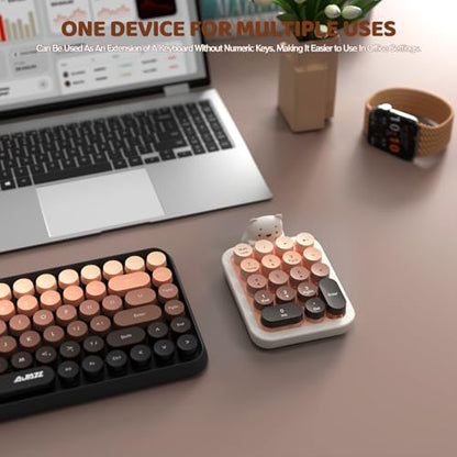 Ajazz AF18 Wireless Numeric Keypad, 2.4G USB Wireless Connection, Ergonomic 18-Key Compact Silicone Bear Design, Gradient Keycaps, Detachable & Portable Number Pad for PC, Laptop Milk Tea - color: Milk Tea