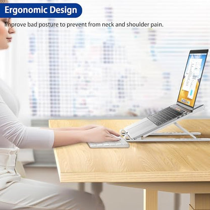 BESIGN LS01 Pro Ergonomic Laptop Stand, Plastic Laptop Riser, Portable and Adjustable Notebook Computer Holder Compatible with 10-14" Laptops (White) - color: White