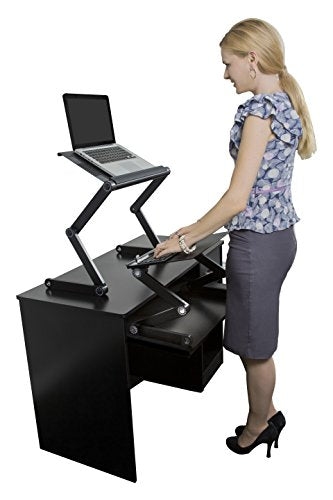 WorkEZ Adjustable Standing Desk Converter w/2 Fans & 3 USB Ports, Sit to Stand Desk Riser Monitor Standing Computer Desk, Height & Angle Negative Tilt - color: Black