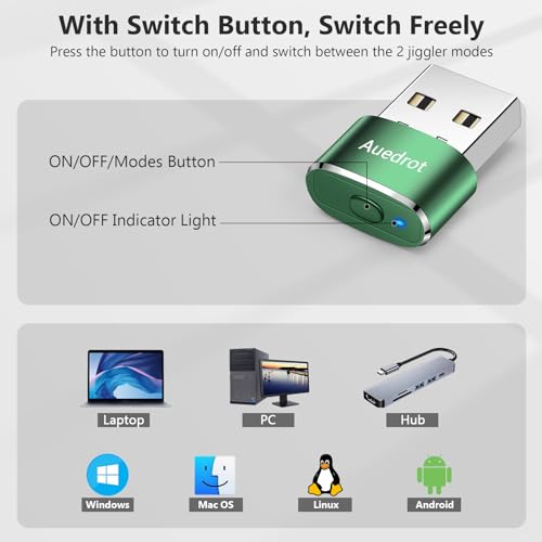 Auedrot USB Mouse Mover with Switch Button, Automatic Mouse Jiggler with 2 Modes, Plug & Play, Keep Computer/Laptop Awake, Green - color: Green, style: 1 PCS