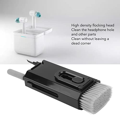 8 in 1 Phone Cleaning Brush, Detachable Hook and Hoop, Deep Crevice Cleaning, Built in Key Puller, for Headset, Earbuds, Tablet, Keyboard, Laptop, with Push Pull Tool (Black) - color: Black
