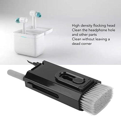 8 in 1 Phone Cleaning Brush, Detachable Hook and Hoop, Deep Crevice Cleaning, Built in Key Puller, for Headset, Earbuds, Tablet, Keyboard, Laptop, with Push Pull Tool (Black) - color: Black