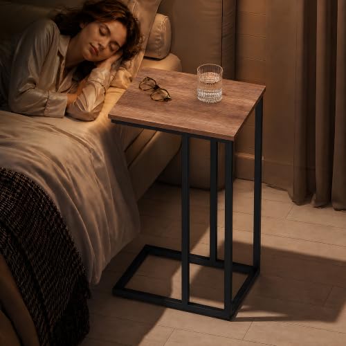 WLIVE C Shaped End Table, Small Side Tables for Sofa and Bed, Couch Table that Slides Under for Living Room, Bedroom, Home Office, Small Spaces - color: Brown