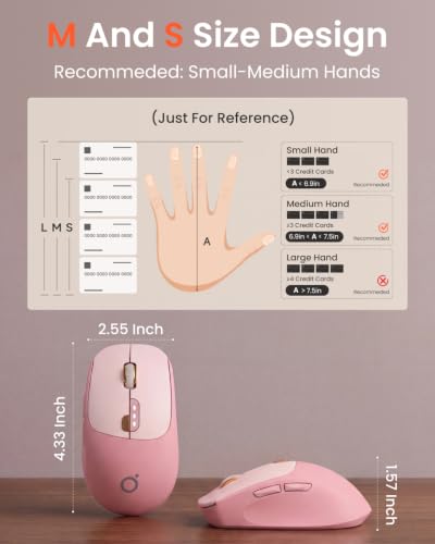 SEUNKWANG Dual-Mode Wireless Mouse with Visible Battery Indicator, Silent Rechargeable Bluetooth & 2.4G Computer Mouse, 1600 DPI, One-Click Privacy Key, Portable Mice for Laptop/PC/Mac - Rose Pink - color: Rose Pink