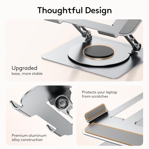 TECKNET Laptop Stand for Desk - 360° Rotating Base, Ergonomic Foldable Computer Stand for Laptop Riser, Height Adjustable, Compatible with MacBook Pro, Dell XPS, HP, and All Laptops 10-17" (Silver) - color: Silver