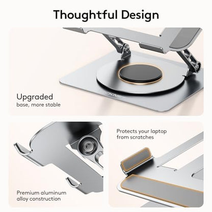 TECKNET Laptop Stand for Desk - 360° Rotating Base, Ergonomic Foldable Computer Stand for Laptop Riser, Height Adjustable, Compatible with MacBook Pro, Dell XPS, HP, and All Laptops 10-17" (Silver) - color: Silver