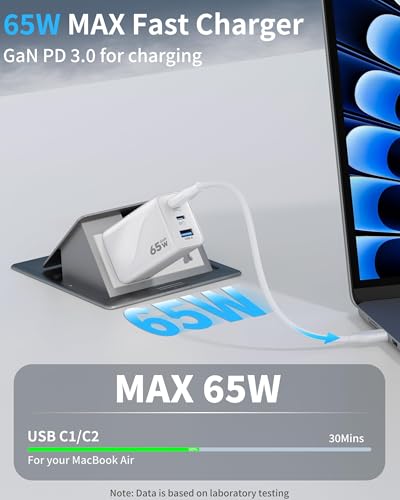 65W GaN Charger,3-Port Fast USB C Wall Foldable Charger for iPhone 17 Pro Max/17 Pro/17 Air,16 Pro/16e Series, iPad, Samsung Galaxy S26/S25(White) - color: 1White S