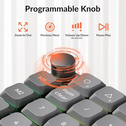Keychron K0 Max Wireless Low-Profile Number Pad, QMK/VIA Programmable, Hot-Swappable Banana Switch, RGB Backlit, 2.4GHz & Bluetooth 5.3, 1000Hz Polling Rate, with Knob, for Windows/Mac - color: Banana Switch, size: Black