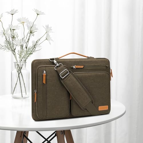 MOSISO 360 Protective Laptop Shoulder Bag, 17-17.3 inch Computer Bags | Compatible with MacBook, HP, Dell, Lenovo, Asus Notebook, Side Open Messenger Bag with 4 Zipper Pockets&Handle, Carob Brown - color: Carob Brown, size: 17.3 inch