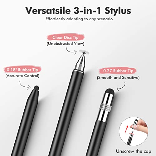MEKO 3 in 1 Stylus Pens for Touch Screens, High Sensitivity & Precision Capacitive Stylus for Apple iPad iPhone Tablets Samsung Galaxy All Universal Touchscreen Devices (2 Pack-Black/Rose Gold) - color: Black/Rose Gold