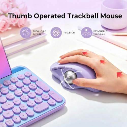seenda Wireless Trackball Mouse, Ergonomic Bluetooth Mouse,Light Purple | USB-C rechargeable, 3-device Bluetooth+2.4G USB, thumb control, 5-level DPI and space-saving comfort for laptop, PC and Mac. - color: Light Purple
