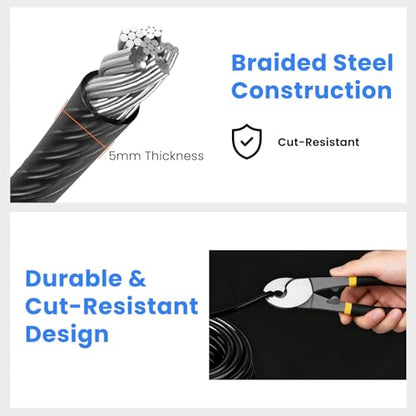 5mm Security Cable, Braided Steel Anti-Theft Lock Cable for Bike, Helmet & Luggage, Flexible Vinyl Coated Portable Cable Lock (10ft) - size: 10FT