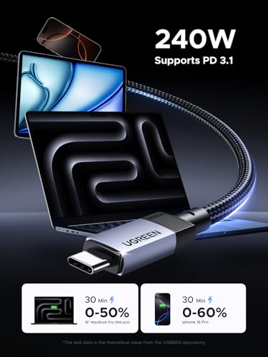UGREEN 240W USB C to USB C Cable for Thunderbolt 4/3, USB4 40Gbps, 3.3ft | For Thunderbolt 4/3, iPhone 17/16/15, MacBook Pro/Air, iPad, Galaxy S26/S25, Pixel, Switch, Steam Deck, monitors, docks