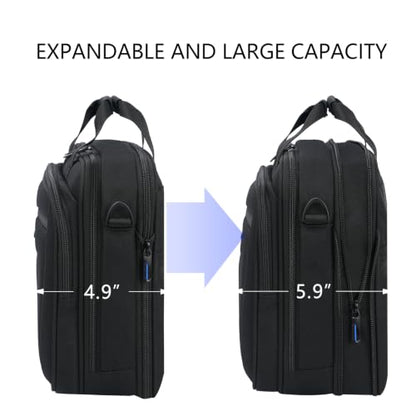 VANKEAN Laptop Briefcase Fits 15.6"-16" Laptop Slim Expandable Shoulder Bag | Multi Functional Compartment,Padded Shoulder Strap,Convenient Luggage Strap,Water-Repellent Fabric,Padded Laptop Compartment - color: Black-blue, size: 15.6"