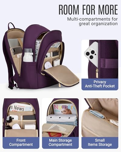 Travel Backpack for Women, 15.6 Inch, Purple | Laptop Backpack, USB Charging Hole, Water Resistant, Large Capacity, College Bookbag - color: Purple, size: 15.6 Inch without Wheels