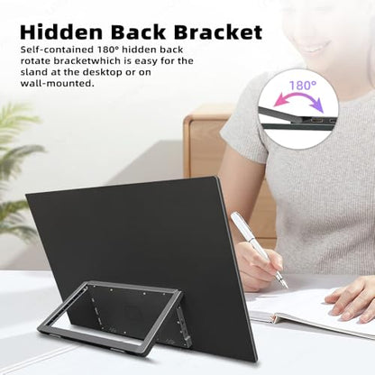 Portable Monitor 15.6 inch FHD 1080P USB-C HDMI Ultra-Slim Travel Computer Monitor with Kickstand Speakers for Laptop PC Mac Phone, VESA Mountable (15.6" 1080P Touch)