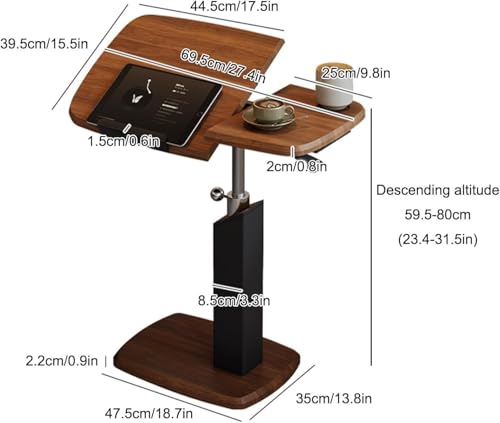 Overbed Table with 360° Wheels, Mobile Small Standing Desk, Tilting Top Height Tray for Laptop and Bedroom Work