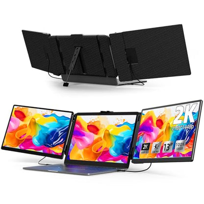 KOJOM 2K Laptop Screen Extender - 13" IPS 1440P Triple Screen Laptop Monitor Extender Plug & Play Multi Screen Attachment for 13"-17" Laptops Compatible with Wins Mac Dex Chrome Travel Gaming Work
