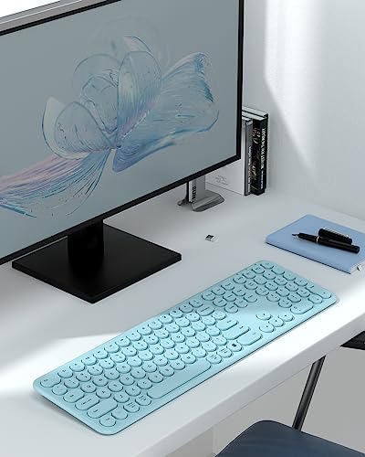 Silent Wireless Keyboard, Bluetooth/2.4G Dual-Mode (Blue) | scissor-switch, ful-size office, slim profile with round keycaps, and compatibility with Windows, Mac, and PC - color: Blue Keyboard