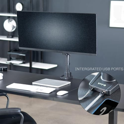 VIVO Premium Aluminum Full Motion Single Monitor Desk Mount Stand with Lift Engine Arm, Pole Extension, and USB Ports, Fits Screens up to 40 inches, STAND-V101BDU - size: Single monitor, style: Extended