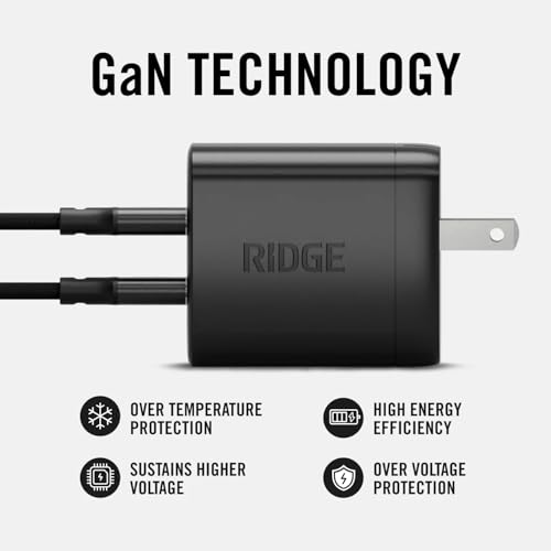 Ridge 45W Wall Charger Set, Dual USB-C Ports, Laptop-Grade Power with Complete Cable Kit Included - Matte Black - color: Matte Black