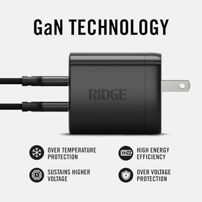 Ridge 45W Wall Charger Set, Dual USB-C Ports, Laptop-Grade Power with Complete Cable Kit Included - Matte Black - color: Matte Black