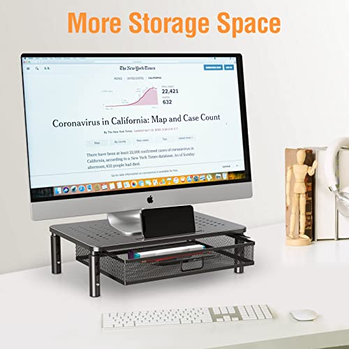 ELIVED 2 Pack Monitor Stand Riser with Metal Drawer, 3 Height Adjustable | with Larger Storage Space for Home and Office Supplies, Metal Desktop Stand for Laptop Computer Printer PC iMac