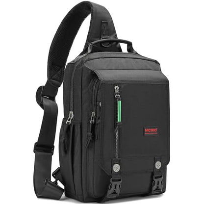 NICGID Sling Bags Chest Shoulder Backpacks, Laptop Backpack Crossbody Messenger Bag Travel Outdoor Men Women - color: Black, size: 14.1 inch