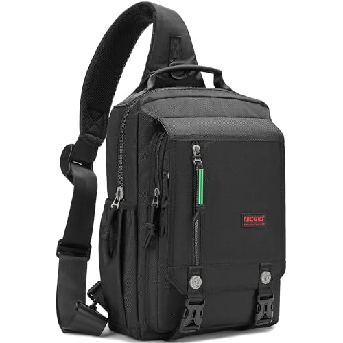 NICGID Sling Bags Chest Shoulder Backpacks, Laptop Backpack Crossbody Messenger Bag Travel Outdoor Men Women - color: Black, size: 14.1 inch