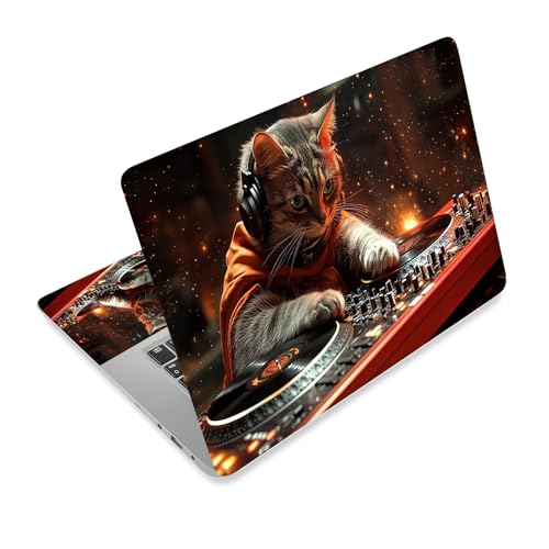 Universal Laptop Skin Sticker Decal,15.6 Inch Laptop Vinyl Cover for 13" 14" 15.6" Laptop,Scratch-Resistant Waterproof Protector Wrap,Reusable with Wrist Pads,DJ Cat Mixer - color: DJ Cat Mixer