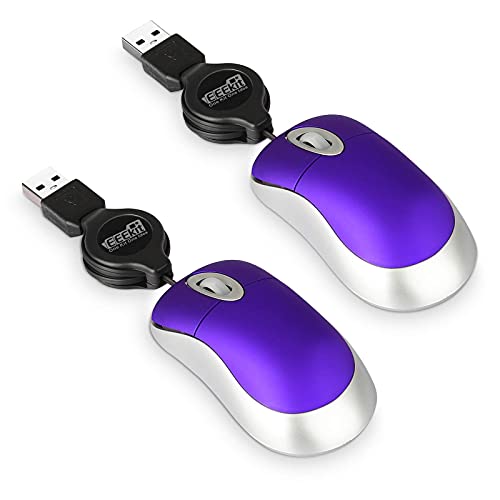 EEEKit 2 Pack Mini Retractable Cable USB Optical Mouse, Purple, Unisex - color: Purple