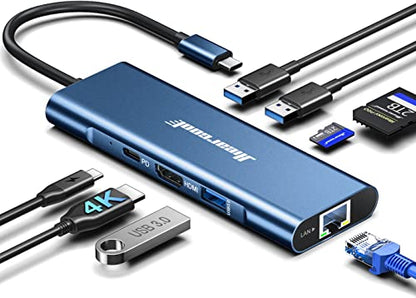 Hiearcool USB C Hub, 8in1 USB-C to 4K 60Hz HDMI Docking Station, USBC Ethernet Multi-Port Adapter 100W PD Dock Compatible for MacBook Pro Air M1 Dell HP Lenovo and Other C Devices-Midnight Blue - color: Midnight Blue