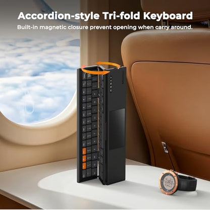 MEETION Foldable Bluetooth Keyboard with Touchpad for iPad PC | Tri-fold Wireless Keyboard, Rechargeable and Compact, Supports iOS Android Windows Devices, Portable for Travel and Work