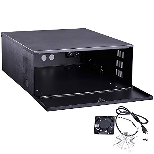 Heavy Duty 16 Gauge DVR Security Lockbox with Fan (Black 24'' x 21'' x 7'')